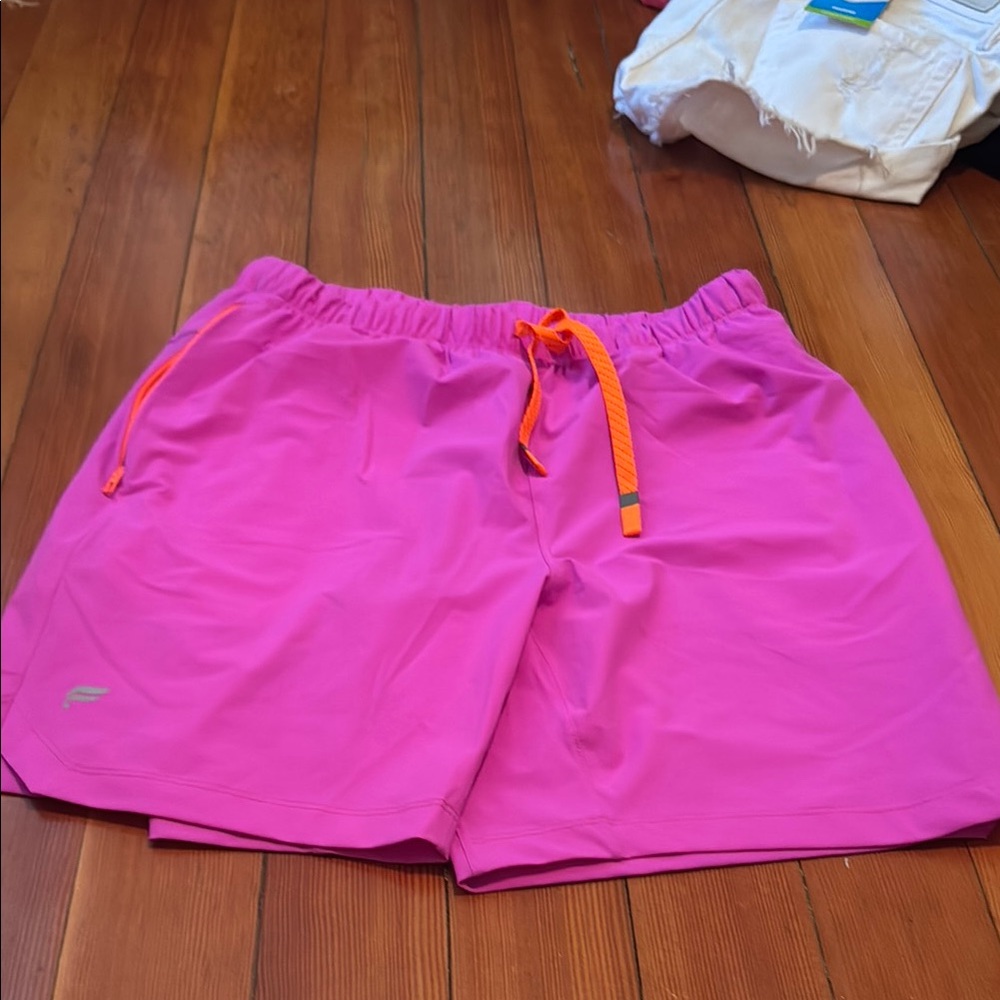 Pink Swim Shorts with Orange Drawstring